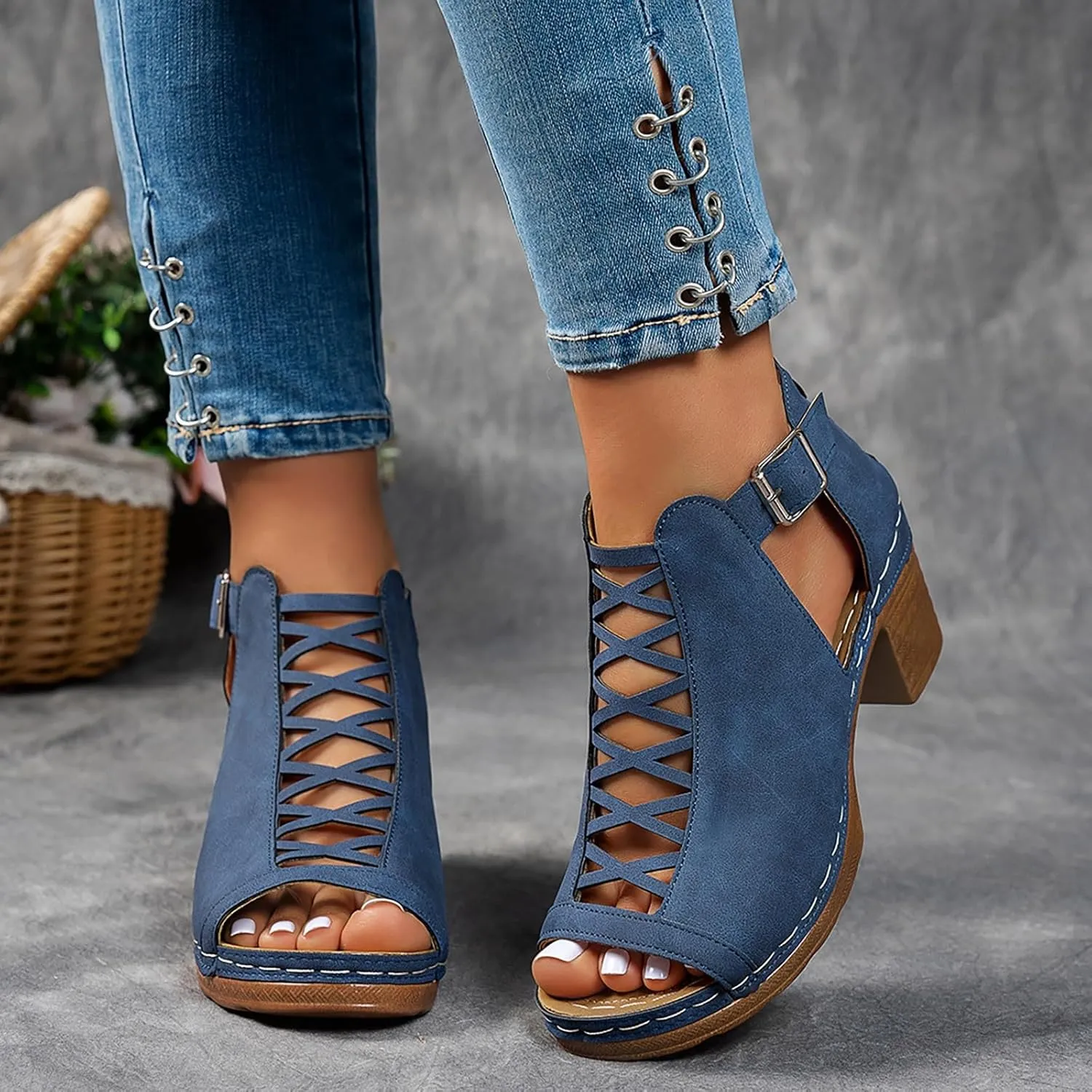 Shoes for Women Sandals, Womens Sandals Sexy Hollow Floral Lace Chunky High Heels Peep Toe Platform Boots
