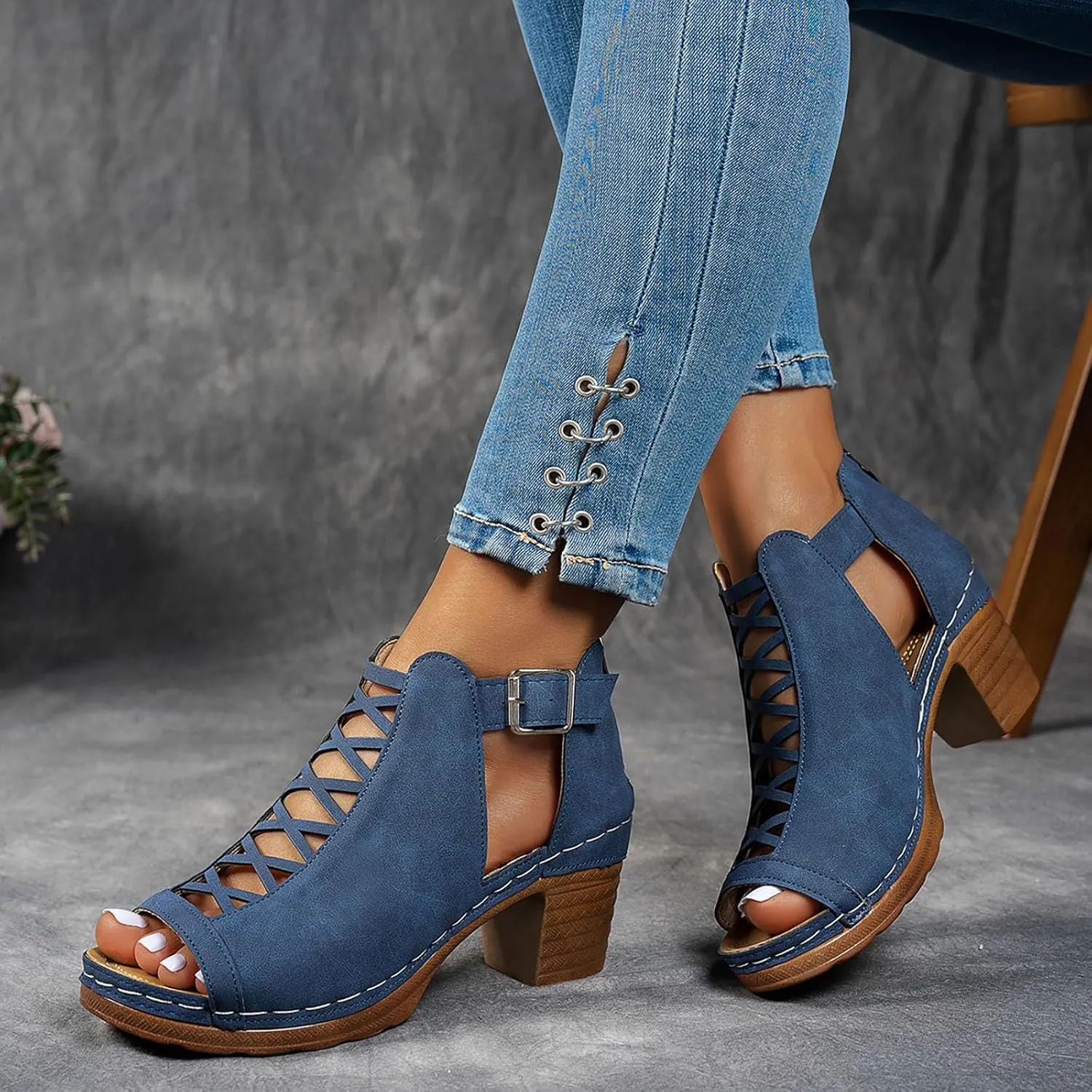Shoes for Women Sandals, Womens Sandals Sexy Hollow Floral Lace Chunky High Heels Peep Toe Platform Boots