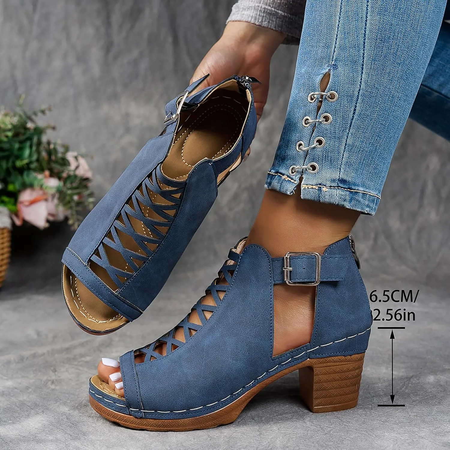 Shoes for Women Sandals, Womens Sandals Sexy Hollow Floral Lace Chunky High Heels Peep Toe Platform Boots
