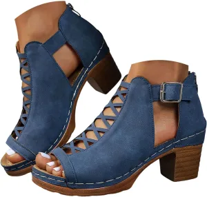 Shoes for Women Sandals, Womens Sandals Sexy Hollow Floral Lace Chunky High Heels Peep Toe Platform Boots