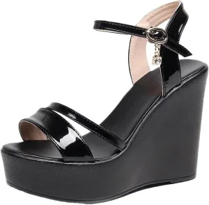 Shoes Women's Platform Wedges Sandals Summer High Heels Sandals(Black 11.5cm,5)