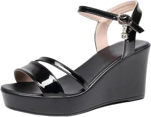 Shoes Women's Platform Wedges Sandals Summer High Heels Sandals(Black 8cm,5)