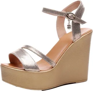 Shoes Women's Platform Wedges Sandals Summer High Heels Sandals(Gold 11.5cm,5)