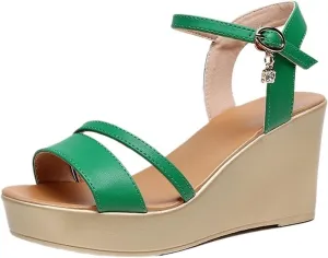 Shoes Women's Platform Wedges Sandals Summer High Heels Sandals(Green 8cm,5)