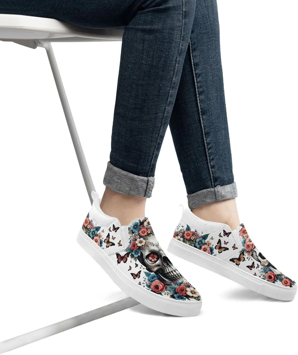 Skull Canvas Slip on Shoes Fashion Sneakers Loafers Casual Walking Shoes for Men Women