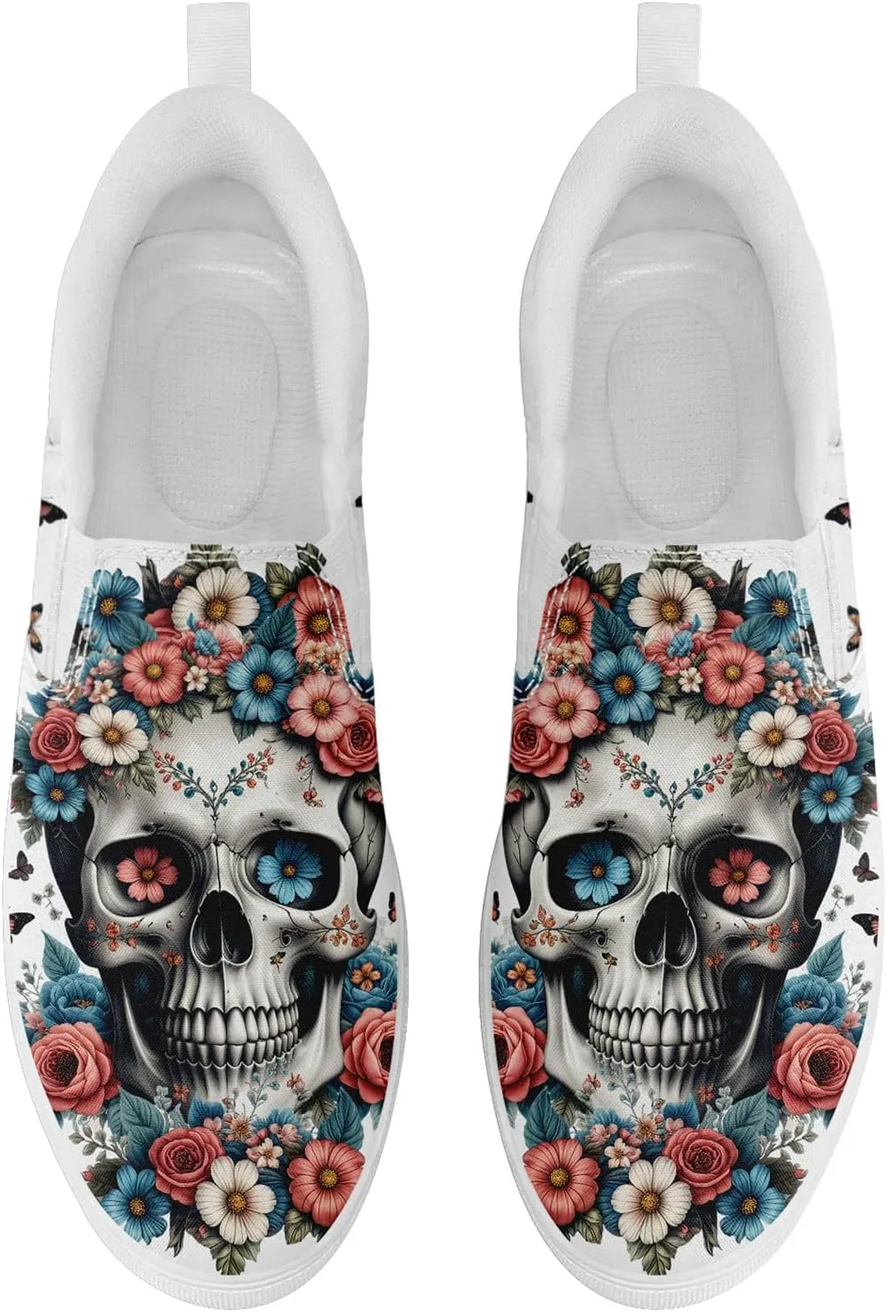 Skull Canvas Slip on Shoes Fashion Sneakers Loafers Casual Walking Shoes for Men Women