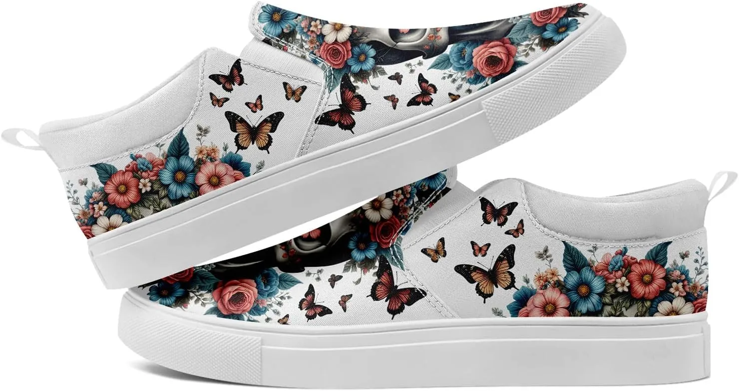Skull Canvas Slip on Shoes Fashion Sneakers Loafers Casual Walking Shoes for Men Women