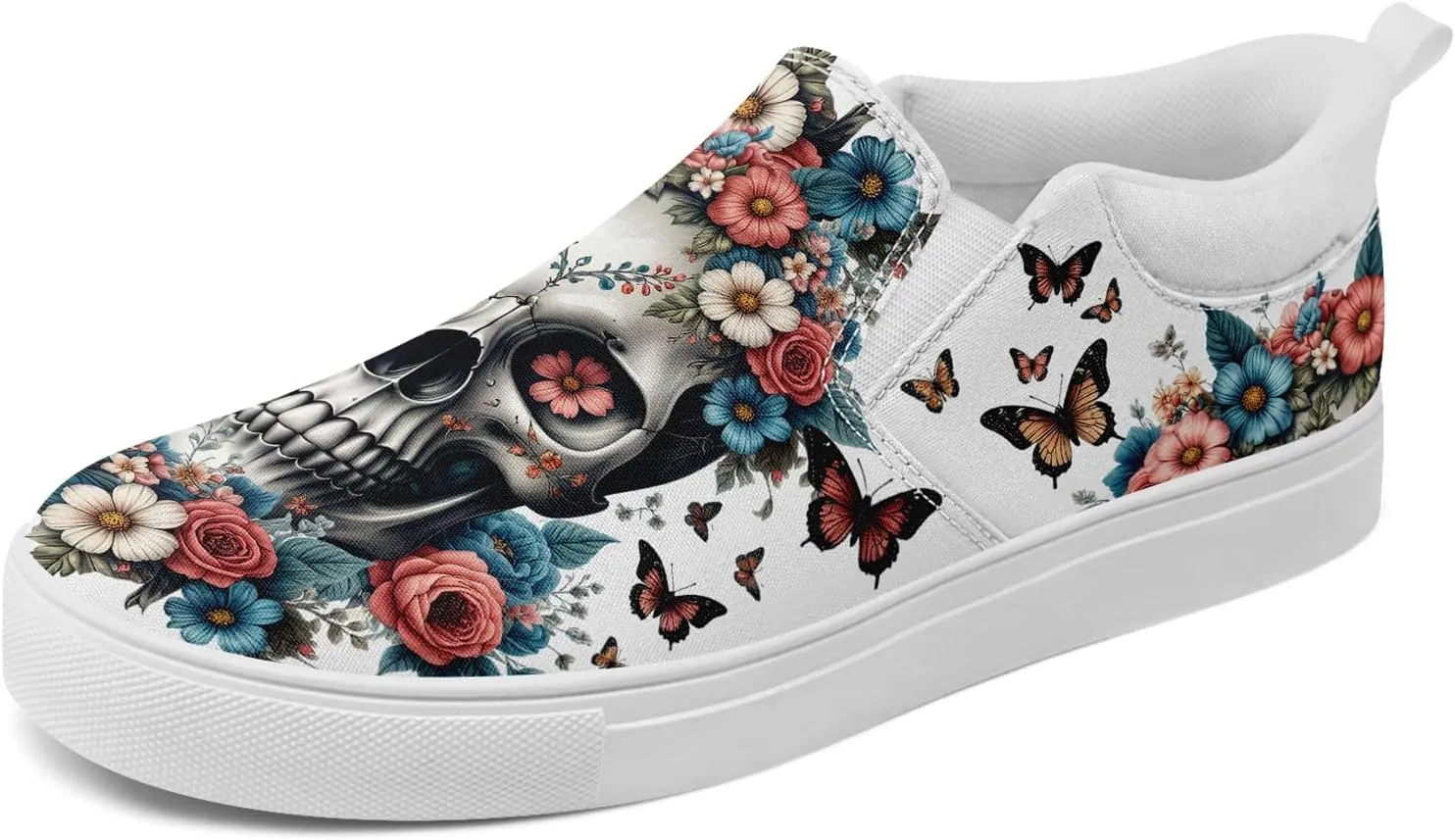Skull Canvas Slip on Shoes Fashion Sneakers Loafers Casual Walking Shoes for Men Women
