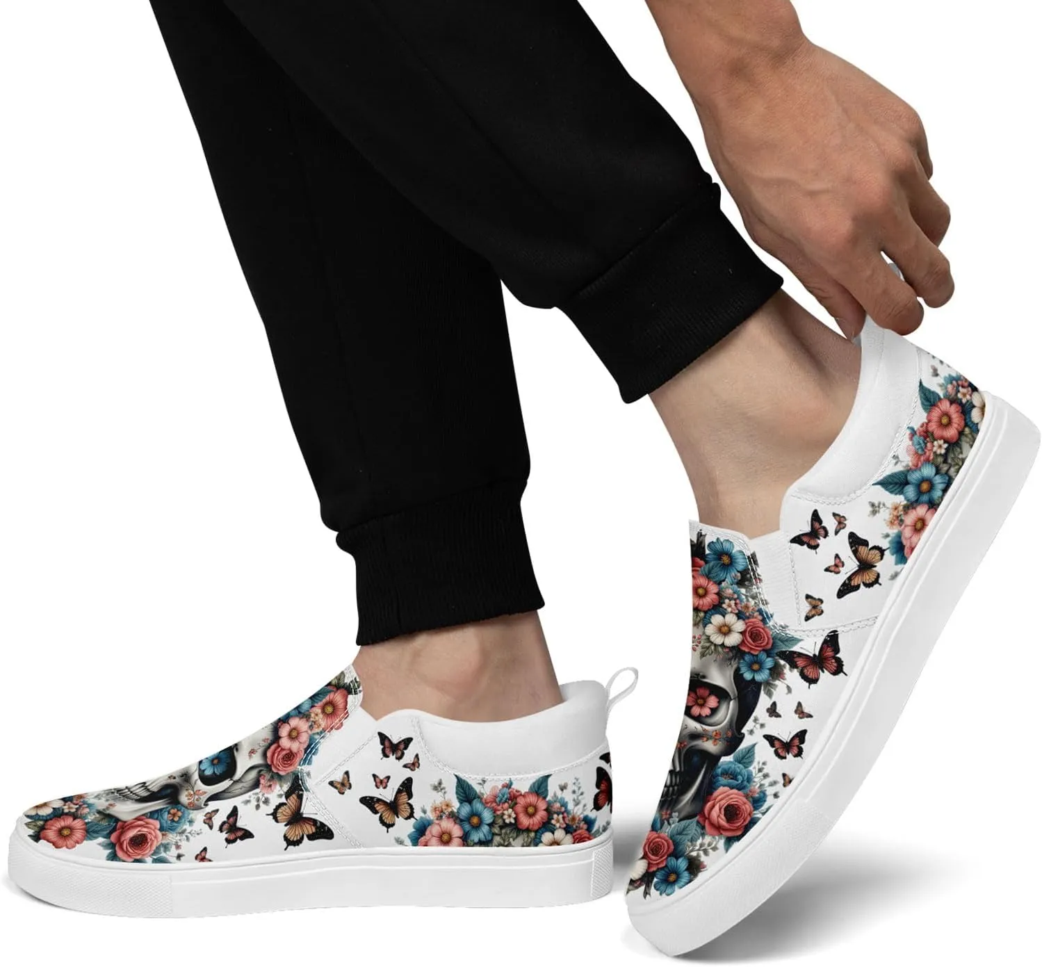 Skull Canvas Slip on Shoes Fashion Sneakers Loafers Casual Walking Shoes for Men Women