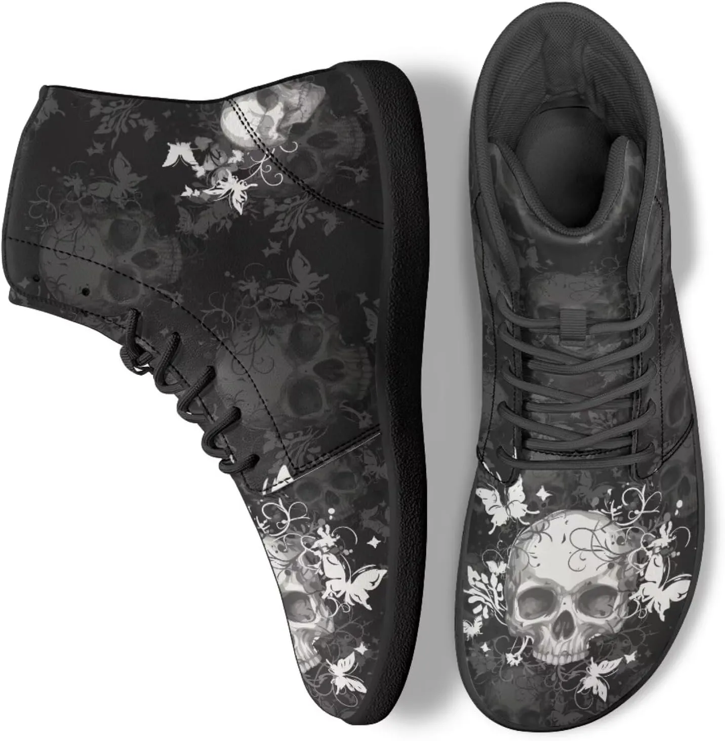 Skull High Top Basketball Barefoot Shoes for Men Women Casual Walking Work Shoes Running Sneakers