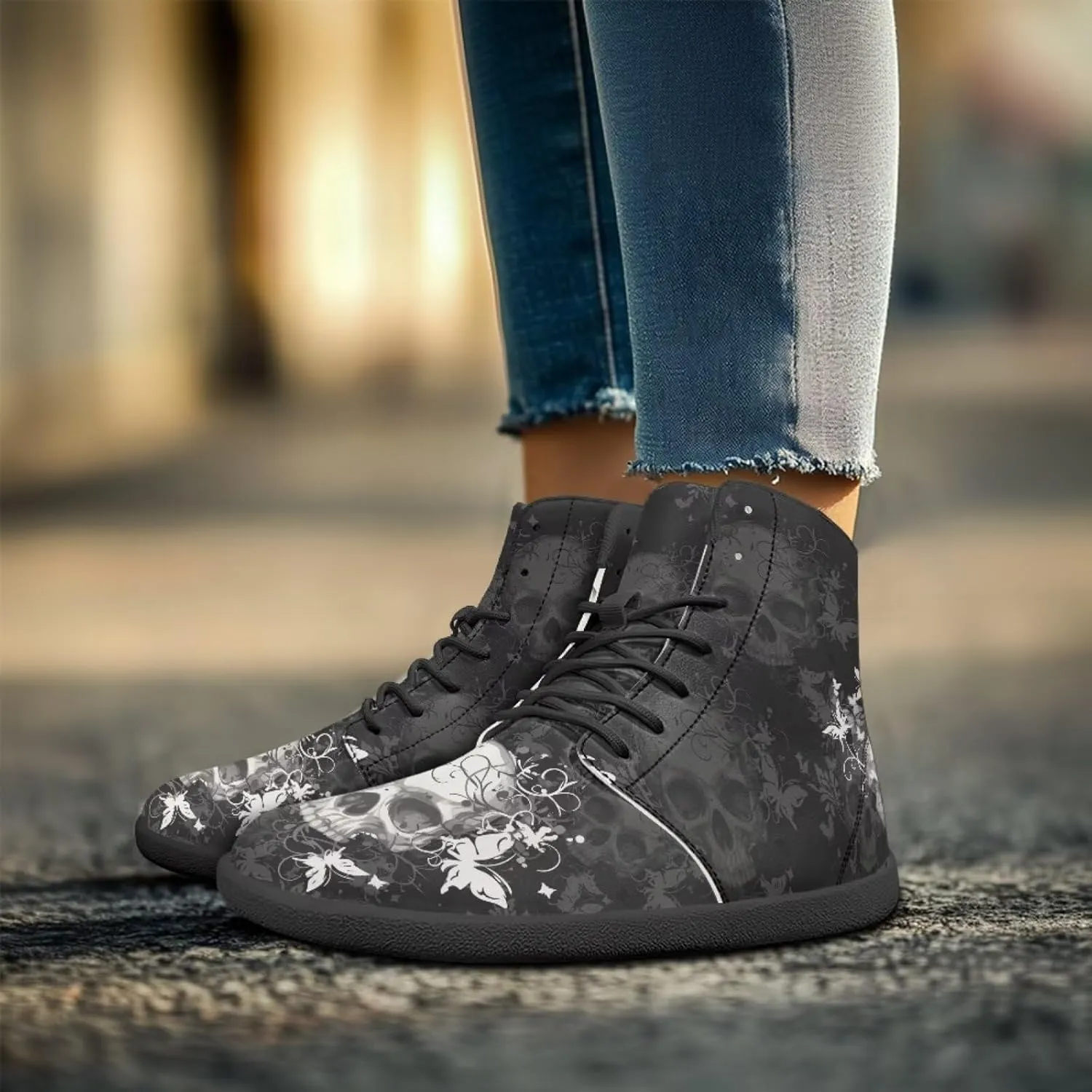 Skull High Top Basketball Barefoot Shoes for Men Women Casual Walking Work Shoes Running Sneakers