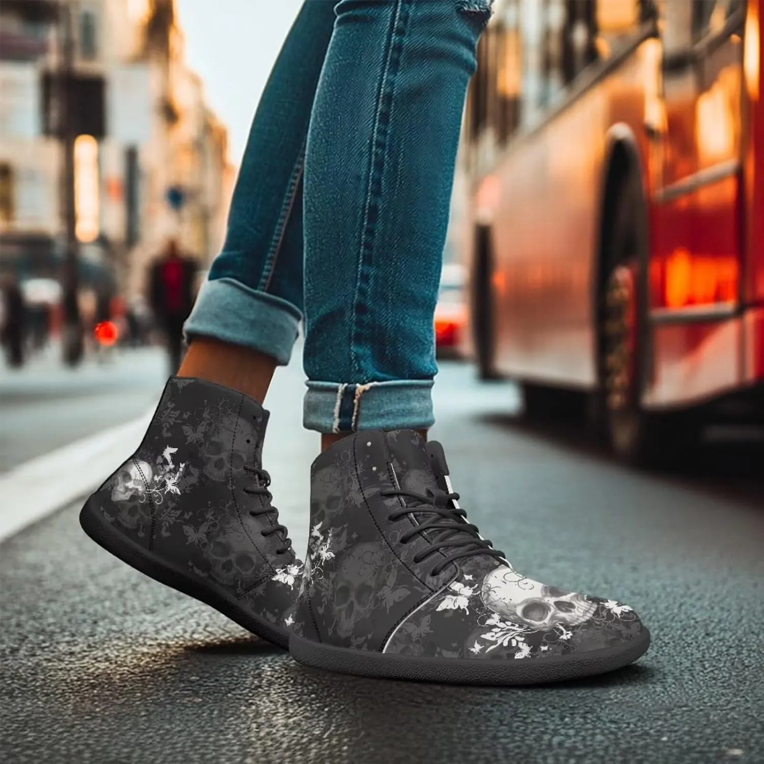 Skull High Top Basketball Barefoot Shoes for Men Women Casual Walking Work Shoes Running Sneakers