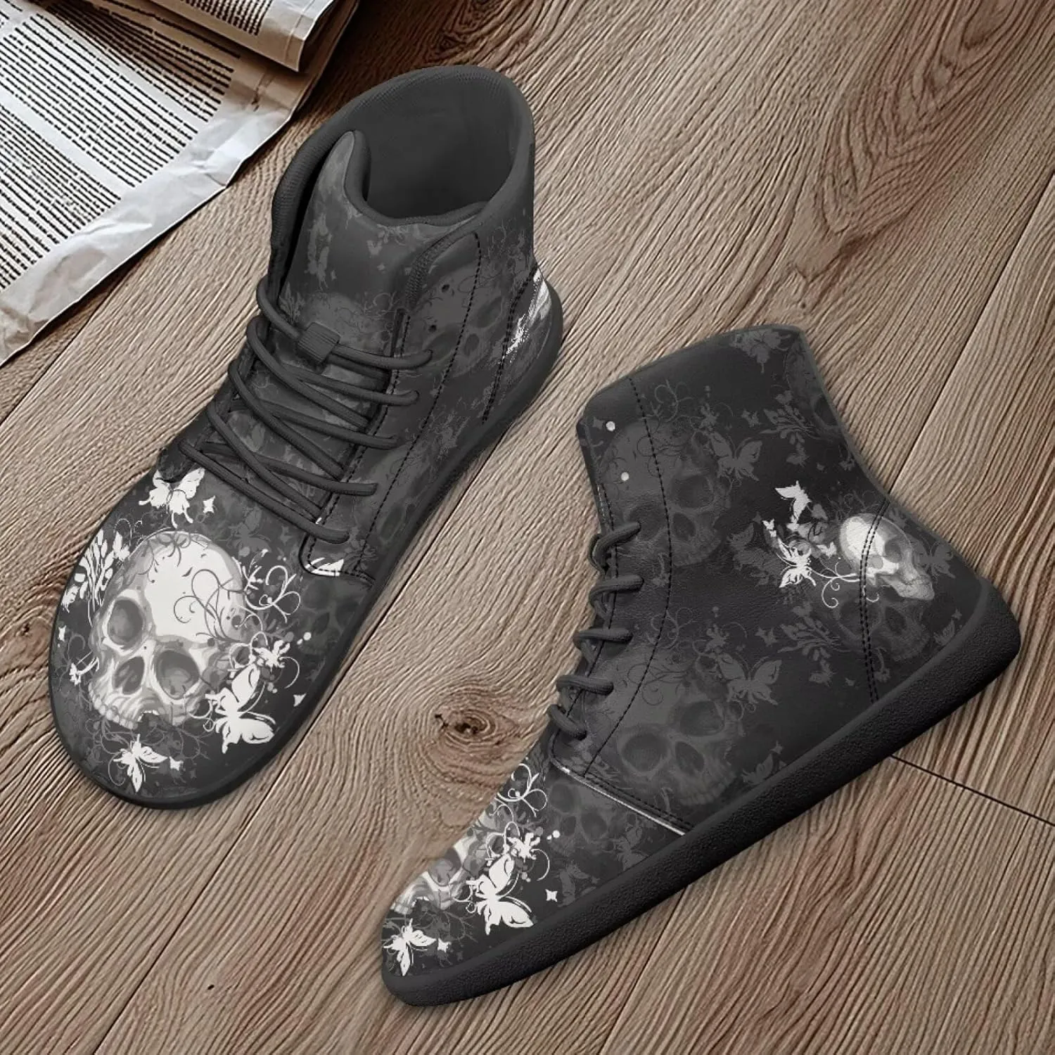 Skull High Top Basketball Barefoot Shoes for Men Women Casual Walking Work Shoes Running Sneakers