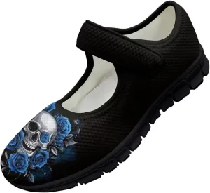 Skull Print Women's Mary Jane Shoes Slip Ons Breathable Cozy Shoes for Daily