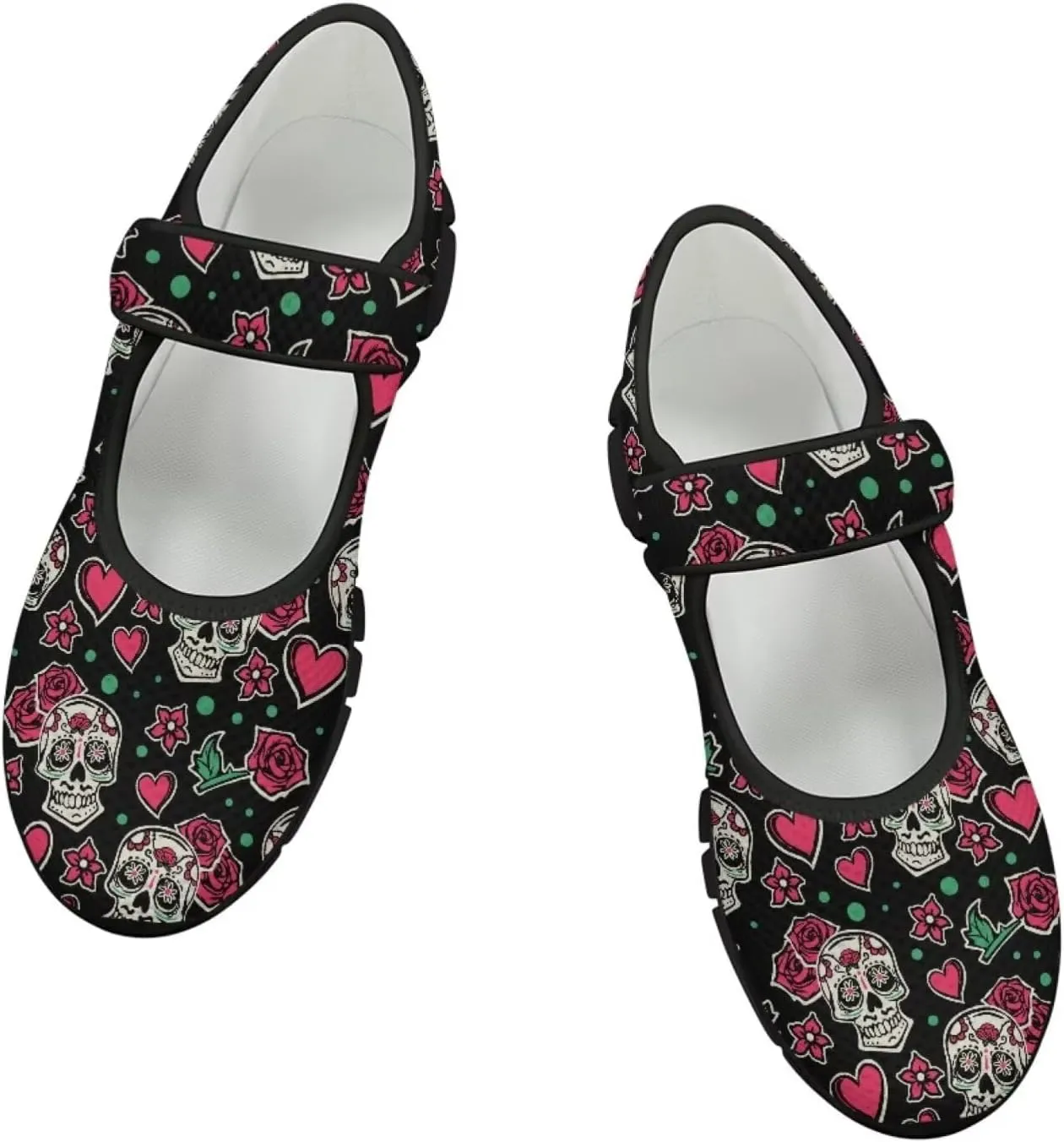Skull Print Women's Mary Jane Shoes Slip Ons Breathable Cozy Shoes for Daily