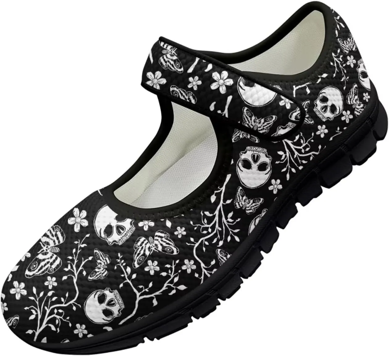 Skull Print Women's Mary Jane Shoes Slip Ons Breathable Cozy Shoes for Daily
