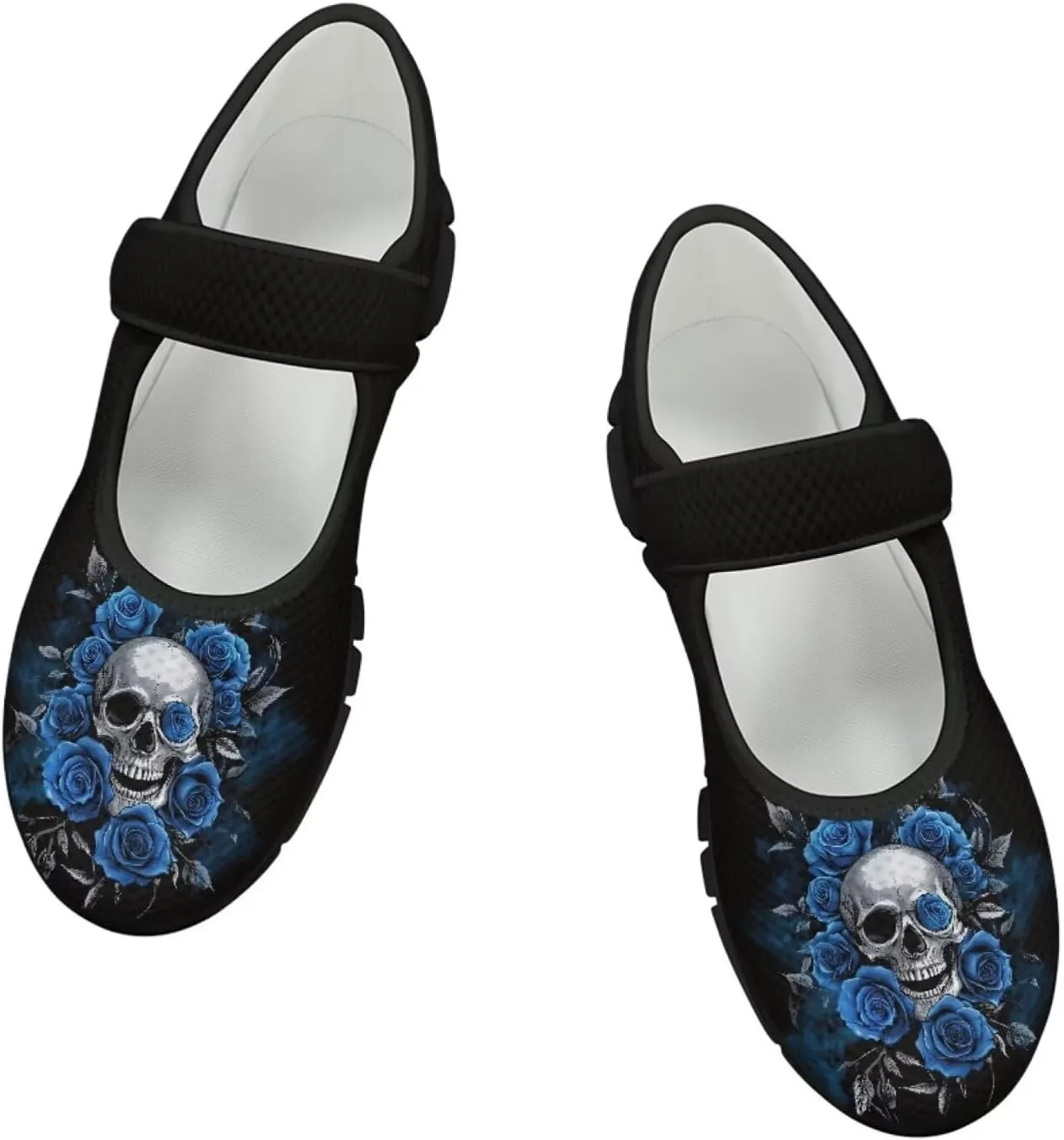 Skull Print Women's Mary Jane Shoes Slip Ons Breathable Cozy Shoes for Daily