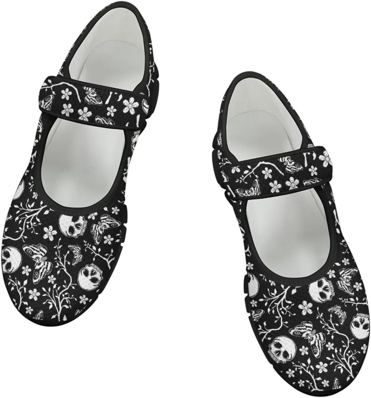 Skull Print Women's Mary Jane Shoes Slip Ons Breathable Cozy Shoes for Daily