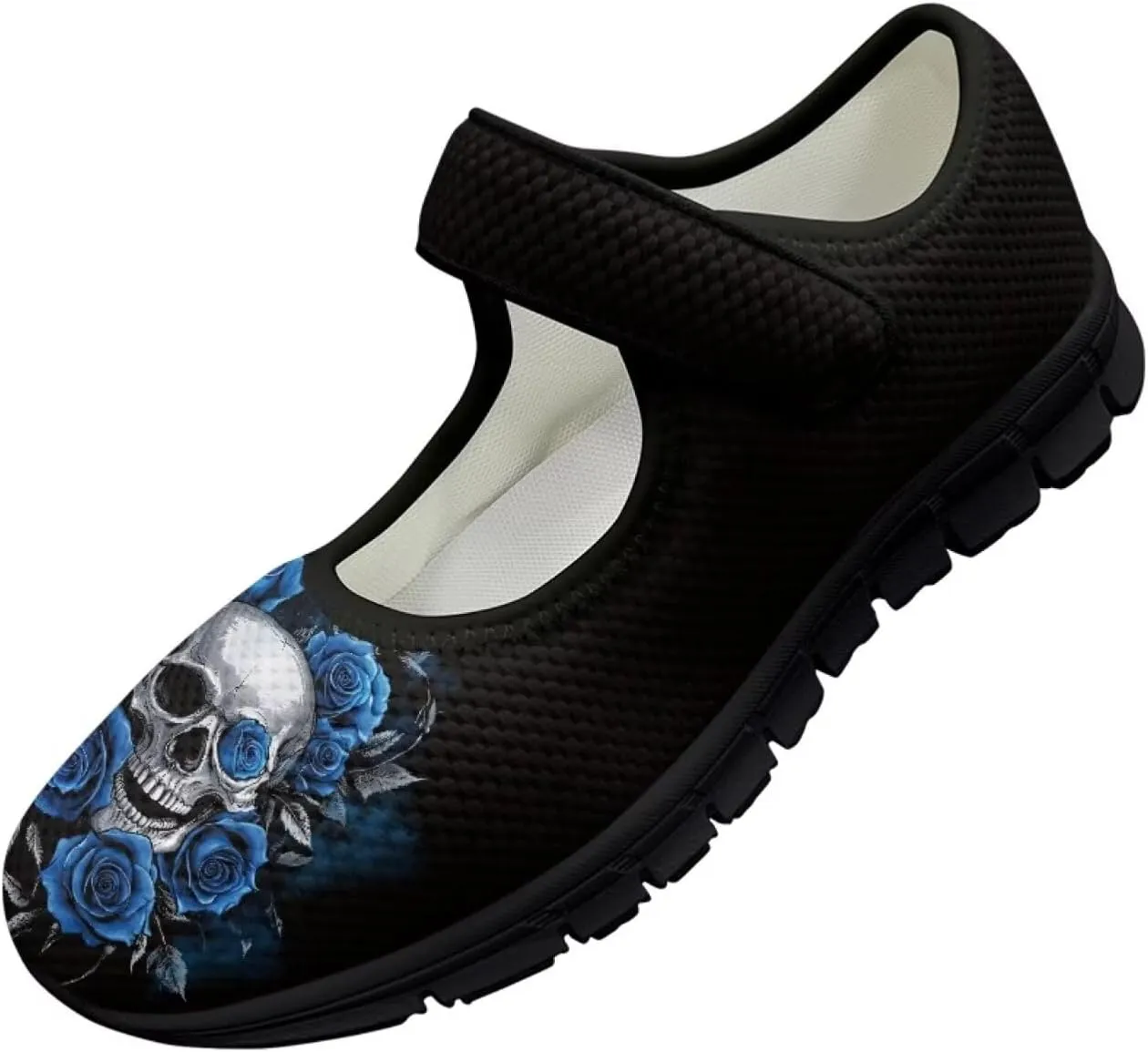 Skull Print Women's Mary Jane Shoes Slip Ons Breathable Cozy Shoes for Daily