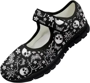 Skull Print Women's Mary Jane Shoes Slip Ons Breathable Cozy Shoes for Daily
