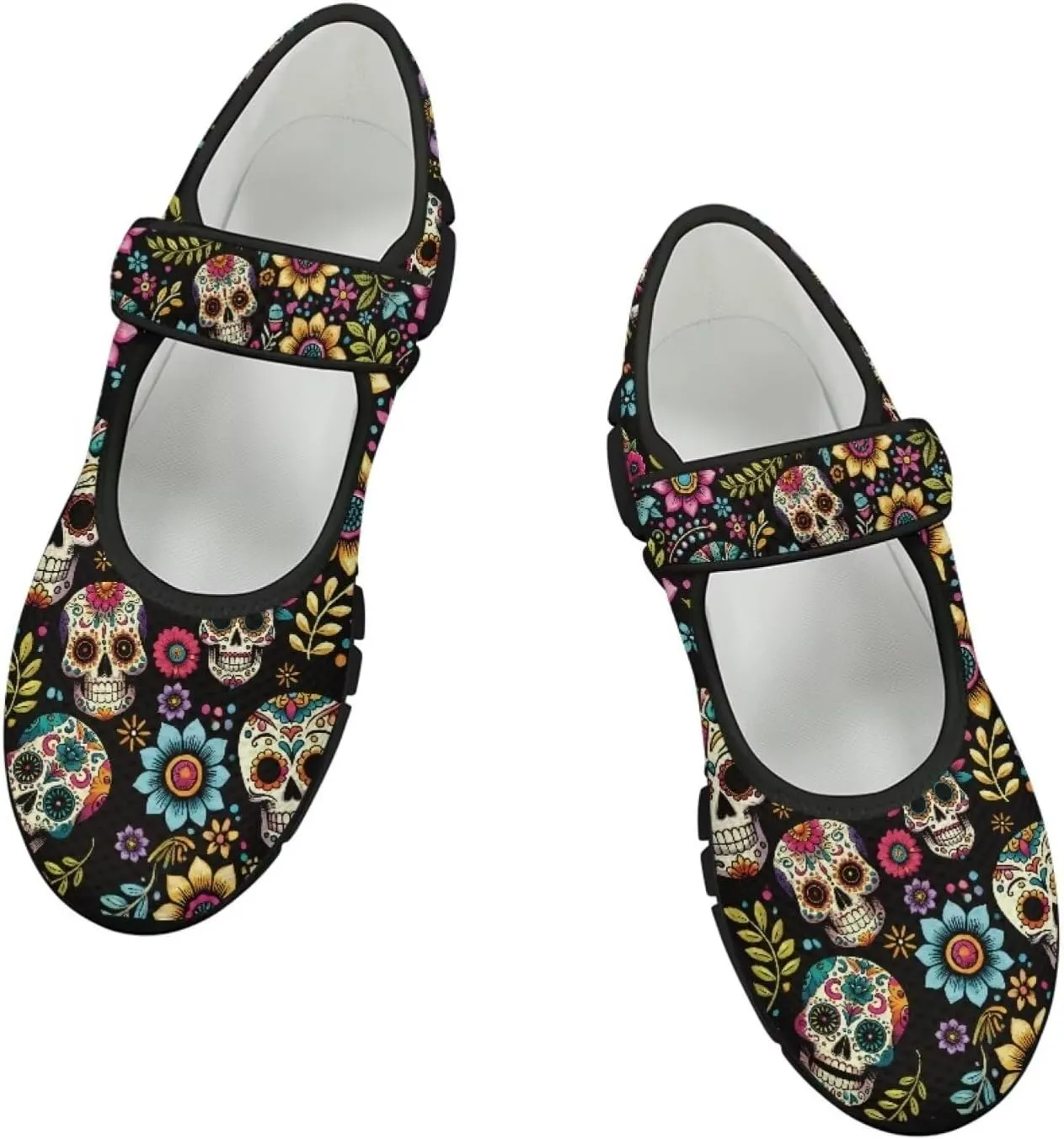 Skull Print Women's Mary Jane Shoes Slip Ons Breathable Cozy Shoes for Daily