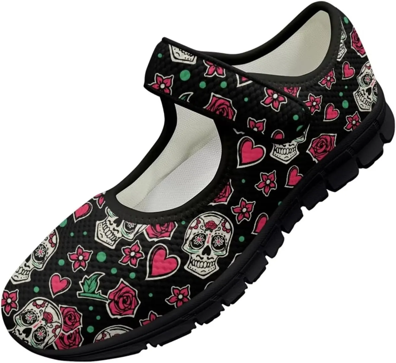 Skull Print Women's Mary Jane Shoes Slip Ons Breathable Cozy Shoes for Daily