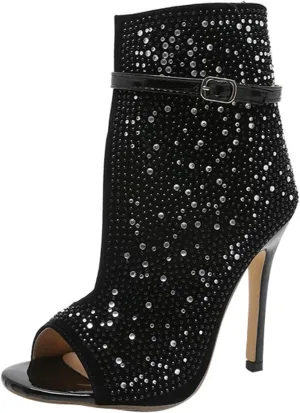 Slip on Elegant Pumps Fashionable Rhinestone Fish Mouth Hollow Stiletto Women's Belt High Heel Sandals Shoes