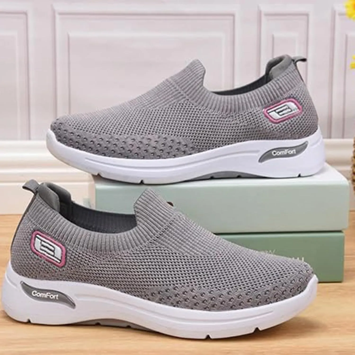 Slip On Walking Shoes for Women Orthopedic Nurse Shoes Hands Free Slip-Ins Go Walk Sneakers Tennis Comfort Wear Orthowear Shoe for Diabetic Neuropathy Plantar Fasciitis Breathable & Comfortable