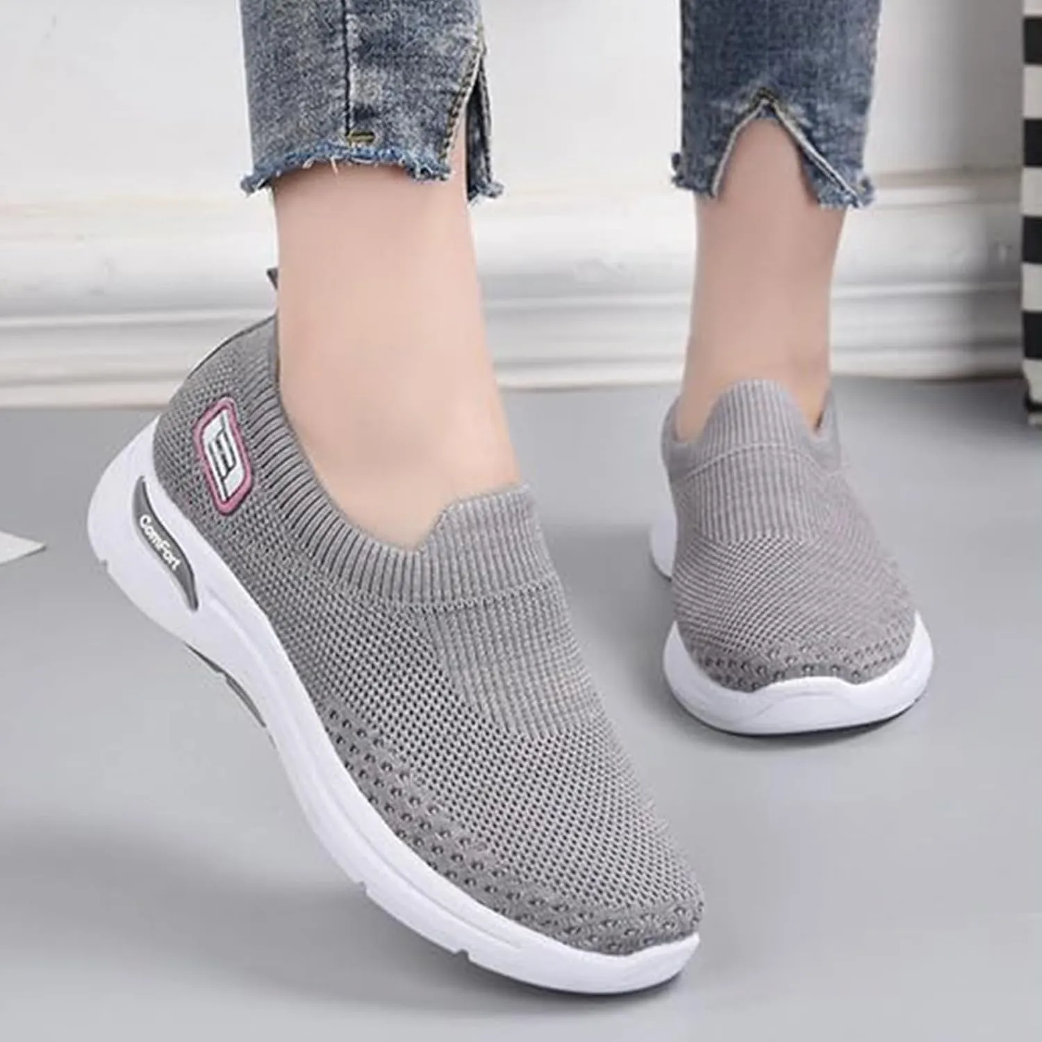 Slip On Walking Shoes for Women Orthopedic Nurse Shoes Hands Free Slip-Ins Go Walk Sneakers Tennis Comfort Wear Orthowear Shoe for Diabetic Neuropathy Plantar Fasciitis Breathable & Comfortable