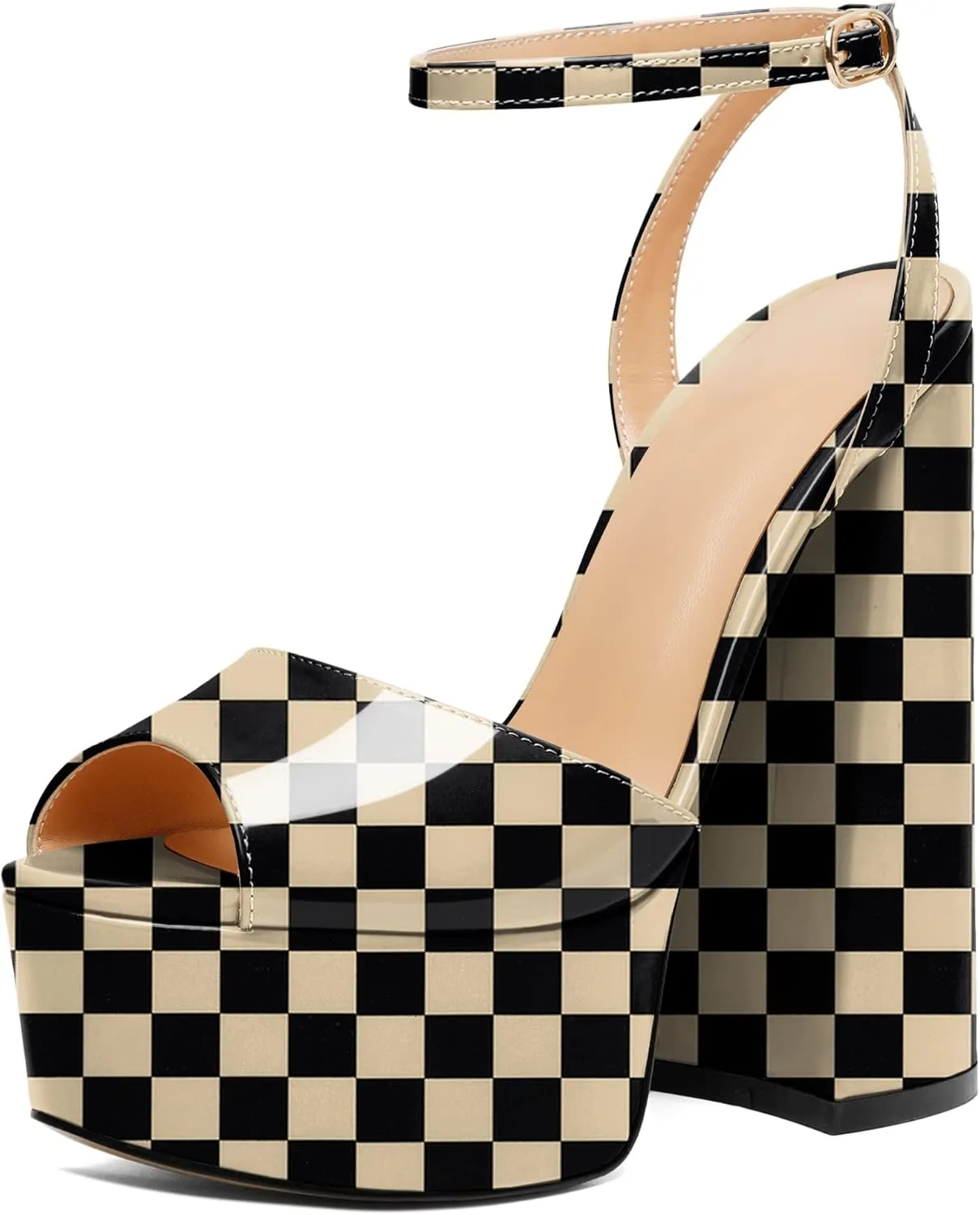 Soireelady Women Platform Sandals Chunky Block High Heels Peep Toe Heeled Sandals Slingback Sky High Heels Sexy Ankle Strap Summer Shoes for Party Evening Cocktail