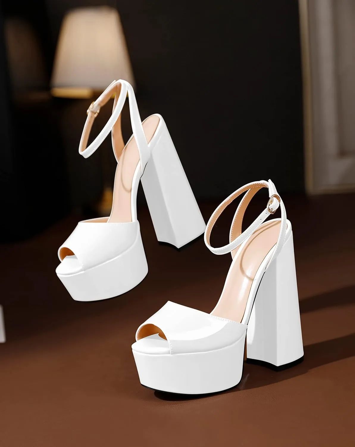 Soireelady Women Platform Sandals Chunky Block High Heels Peep Toe Heeled Sandals Slingback Sky High Heels Sexy Ankle Strap Summer Shoes for Party Evening Cocktail