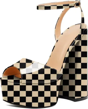 Soireelady Women Platform Sandals Chunky Block High Heels Peep Toe Heeled Sandals Slingback Sky High Heels Sexy Ankle Strap Summer Shoes for Party Evening Cocktail