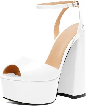Soireelady Women Platform Sandals Chunky Block High Heels Peep Toe Heeled Sandals Slingback Sky High Heels Sexy Ankle Strap Summer Shoes for Party Evening Cocktail