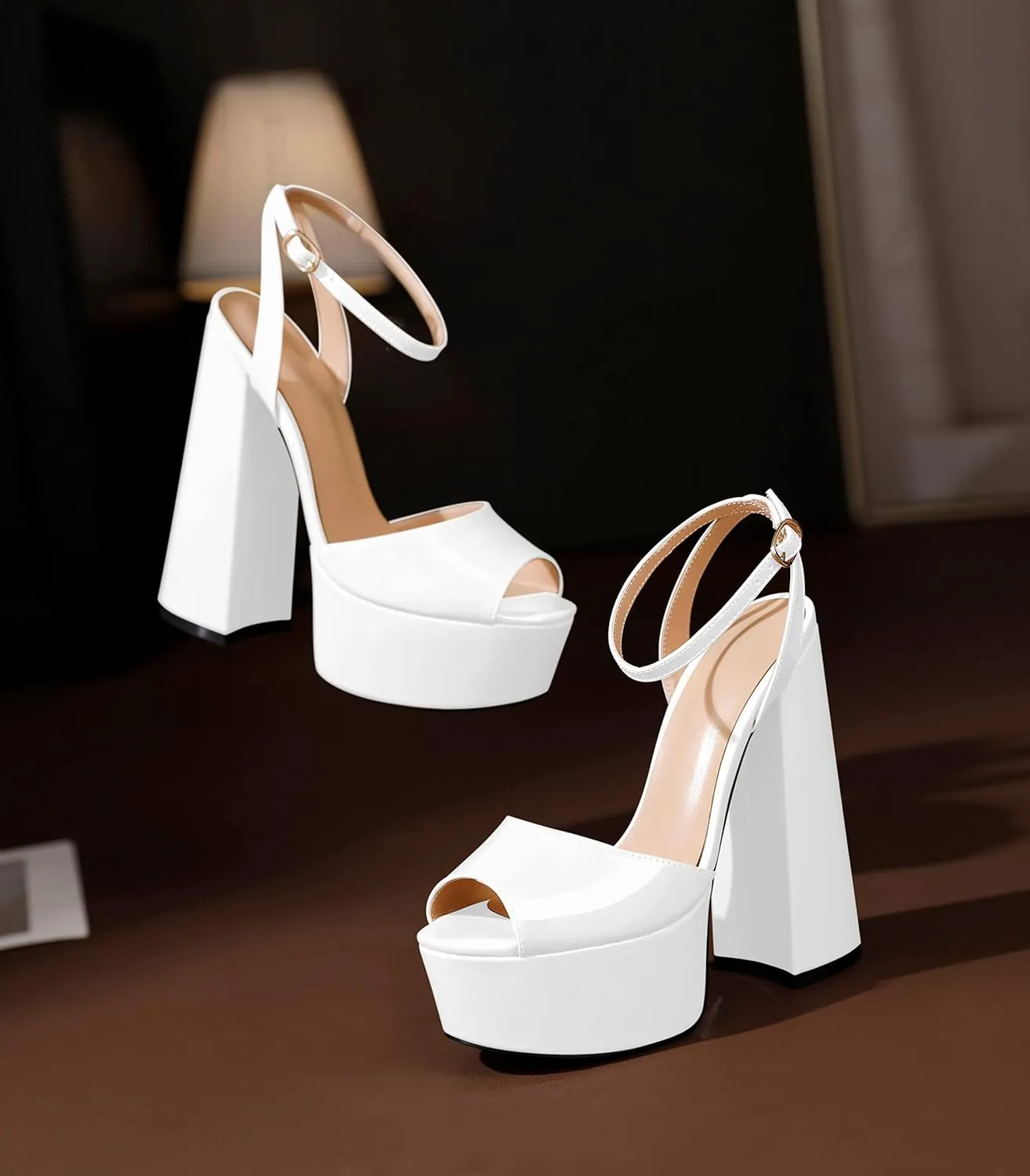 Soireelady Women Platform Sandals Chunky Block High Heels Peep Toe Heeled Sandals Slingback Sky High Heels Sexy Ankle Strap Summer Shoes for Party Evening Cocktail