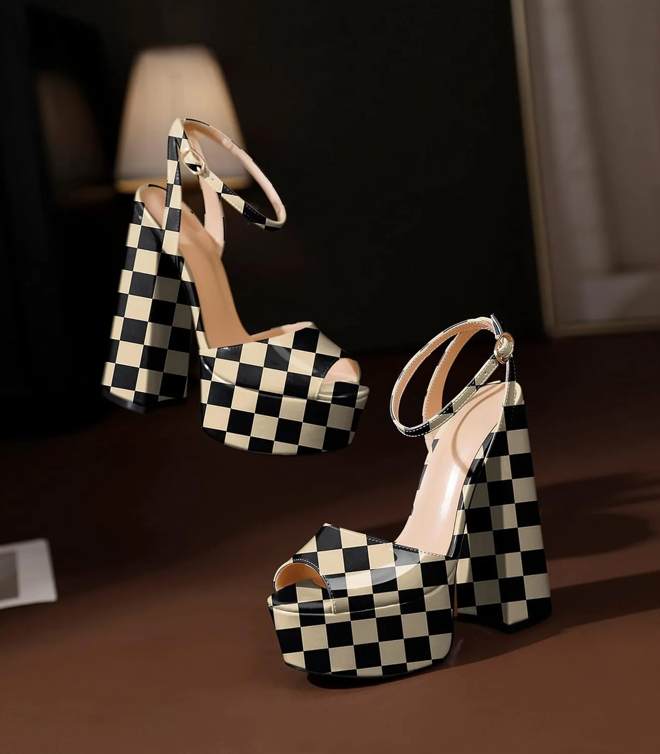 Soireelady Women Platform Sandals Chunky Block High Heels Peep Toe Heeled Sandals Slingback Sky High Heels Sexy Ankle Strap Summer Shoes for Party Evening Cocktail