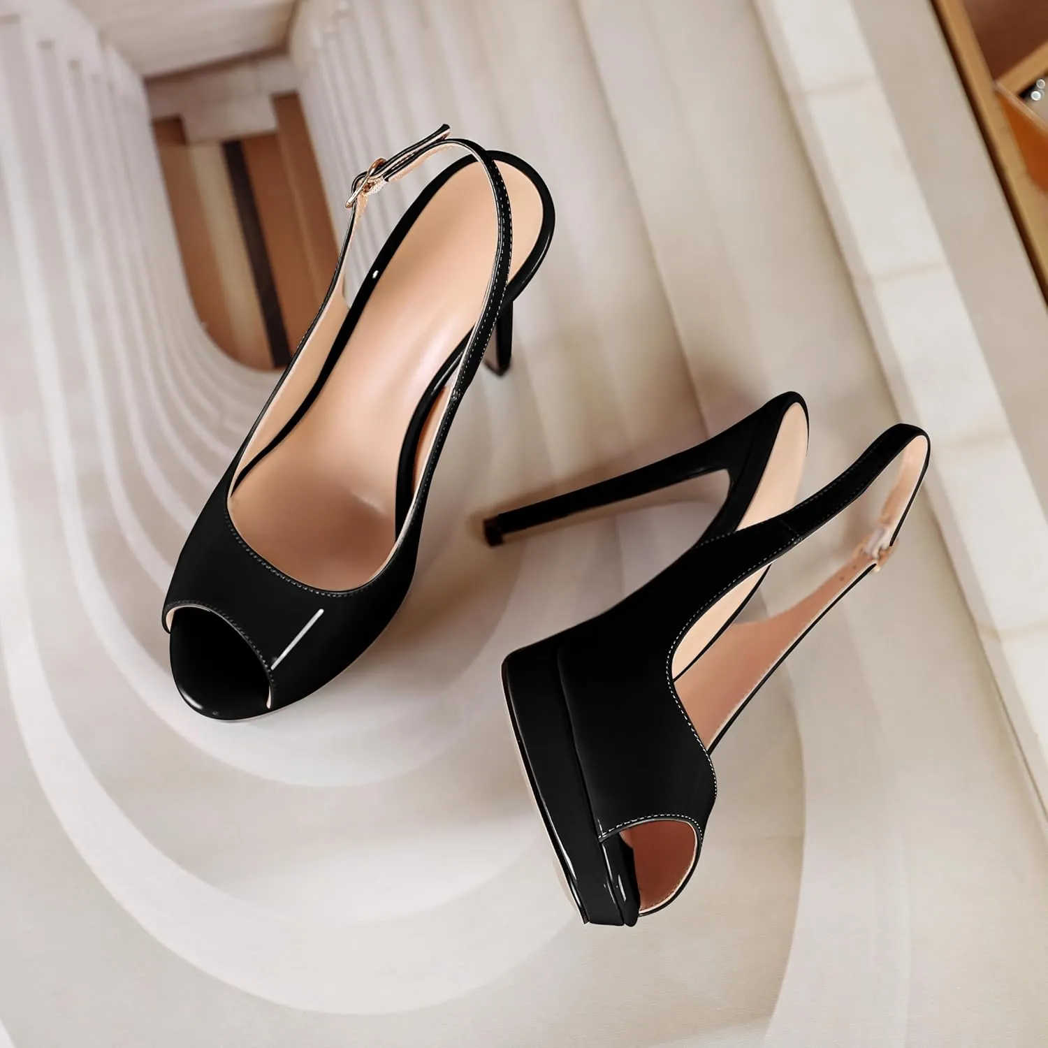 Soireelady Women's Slingback Platform Sexy Peep Toe High Heels Stiletto Slim Thin Heel Pumps Wedding Bride Evening Party Dress Shoes