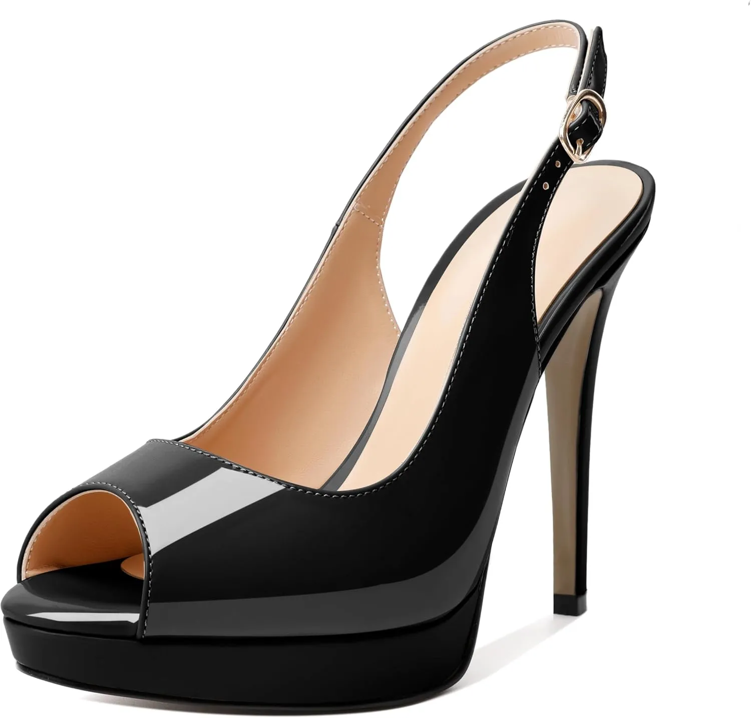 Soireelady Women's Slingback Platform Sexy Peep Toe High Heels Stiletto Slim Thin Heel Pumps Wedding Bride Evening Party Dress Shoes