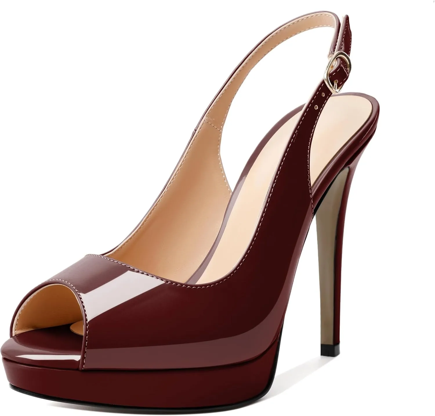 Soireelady Women's Slingback Platform Sexy Peep Toe High Heels Stiletto Slim Thin Heel Pumps Wedding Bride Evening Party Dress Shoes