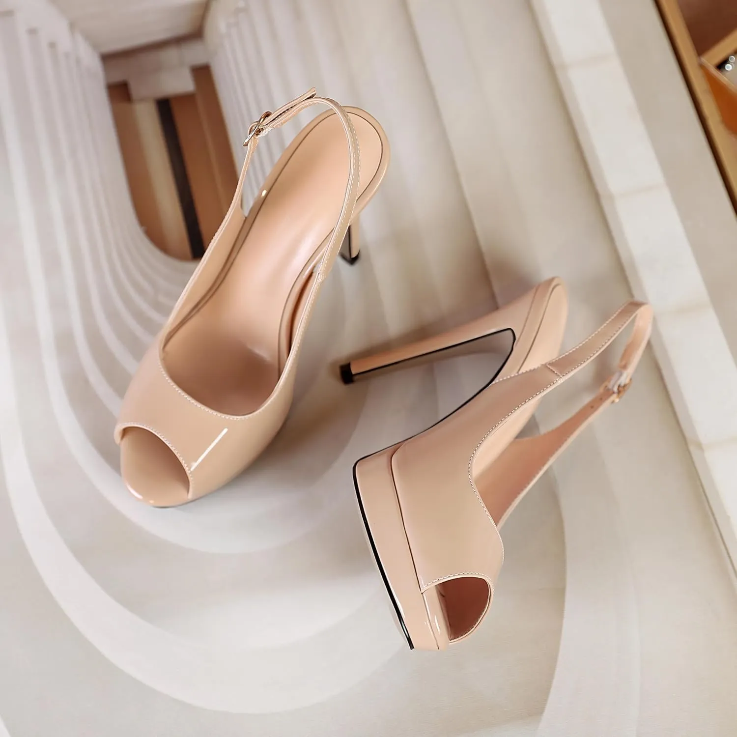 Soireelady Women's Slingback Platform Sexy Peep Toe High Heels Stiletto Slim Thin Heel Pumps Wedding Bride Evening Party Dress Shoes
