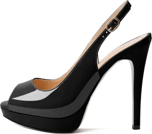 Soireelady Women's Slingback Platform Sexy Peep Toe High Heels Stiletto Slim Thin Heel Pumps Wedding Bride Evening Party Dress Shoes