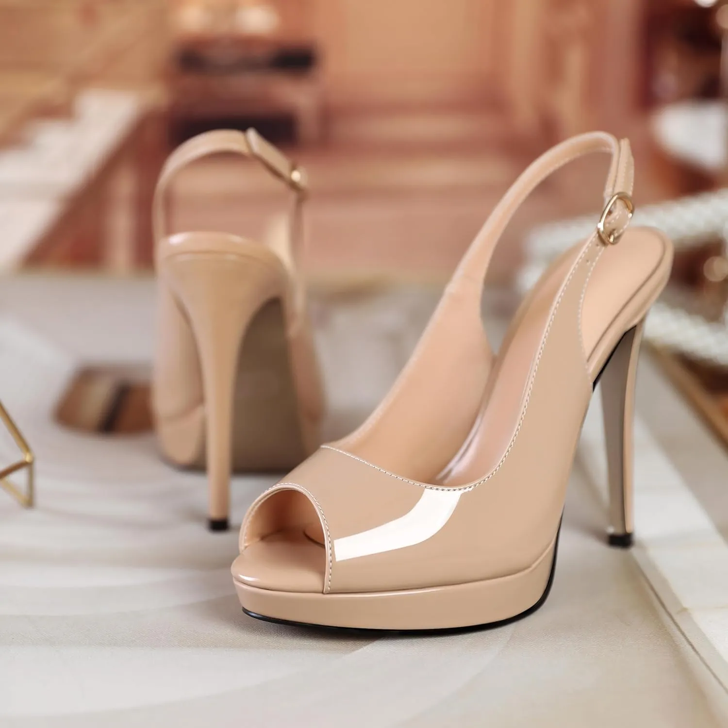 Soireelady Women's Slingback Platform Sexy Peep Toe High Heels Stiletto Slim Thin Heel Pumps Wedding Bride Evening Party Dress Shoes
