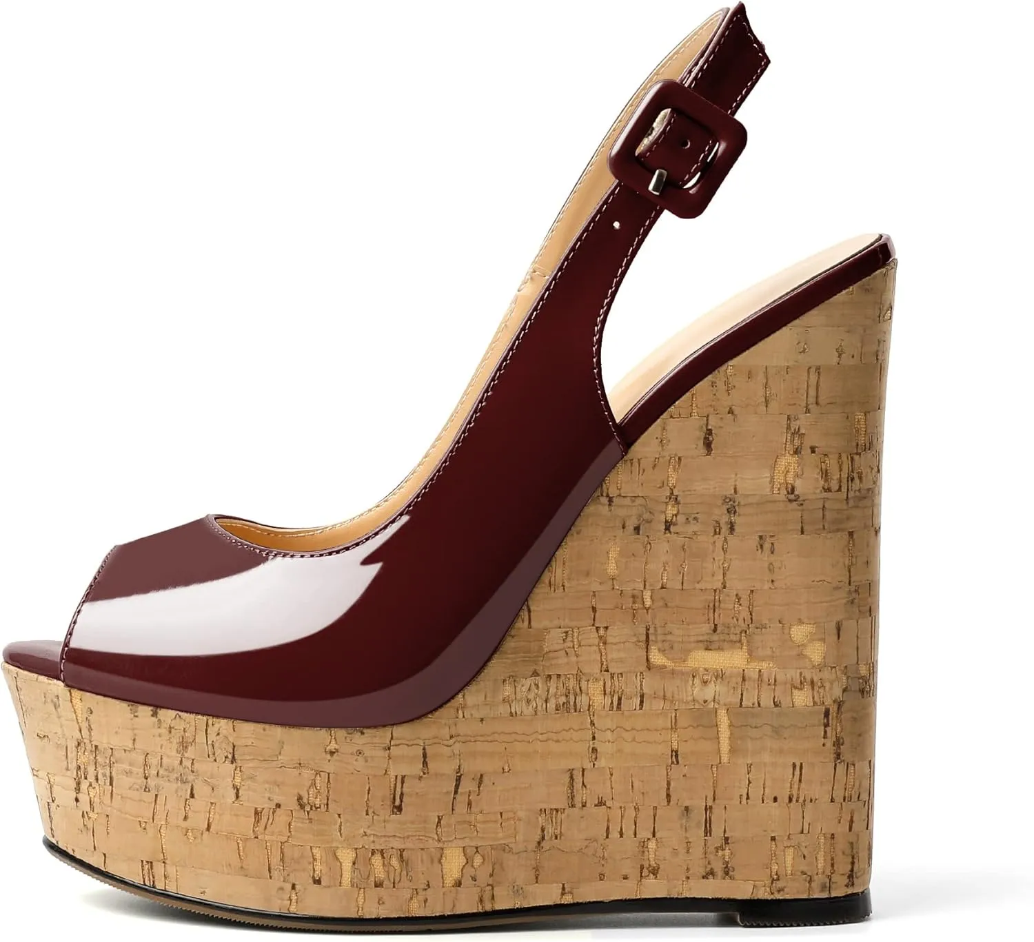 Soireelady Women's Wedges Slingback High Heels Peep Toe Platform Sandals Buckle Strap Cork Wedges Slip on Dressy Pumps for Party, Wedding, and Evening