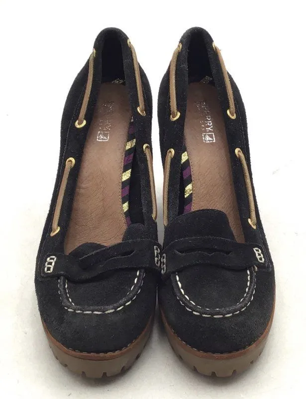 Sperry Women's Darlington 9236159 Black Leather Block Pump Heels - Size 9M