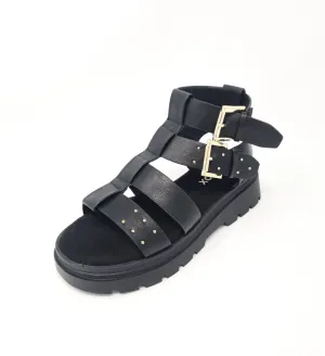 Sprox Black Chunky Gold Studded Sandals