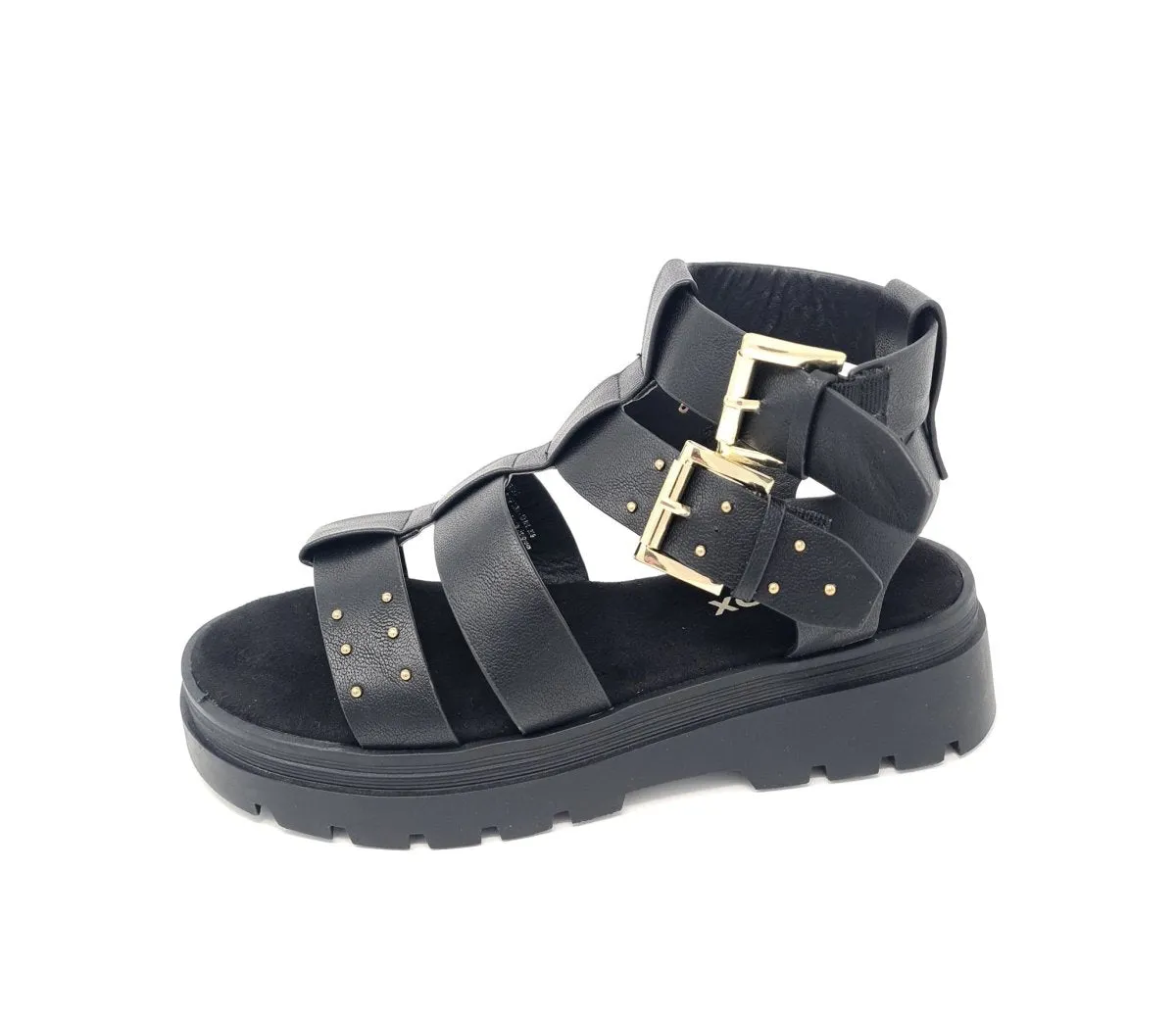 Sprox Black Chunky Gold Studded Sandals