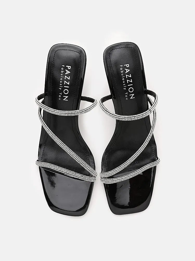 Stacey Strappy Silver Sparkly Open Toe Heels