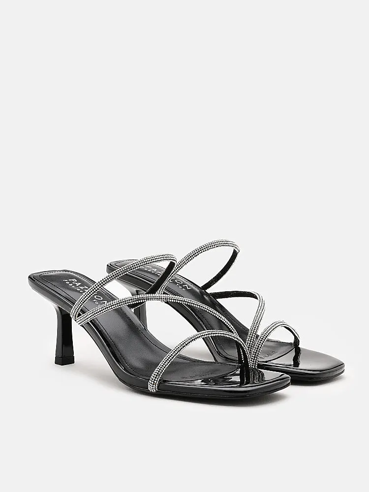 Stacey Strappy Silver Sparkly Open Toe Heels