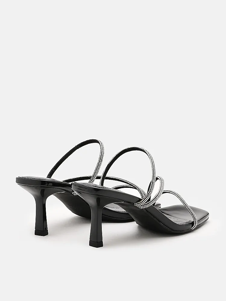 Stacey Strappy Silver Sparkly Open Toe Heels