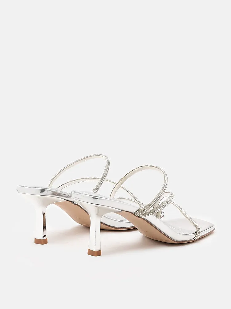 Stacey Strappy Silver Sparkly Open Toe Heels