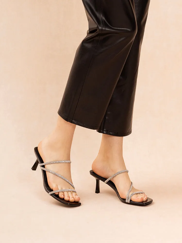 Stacey Strappy Silver Sparkly Open Toe Heels